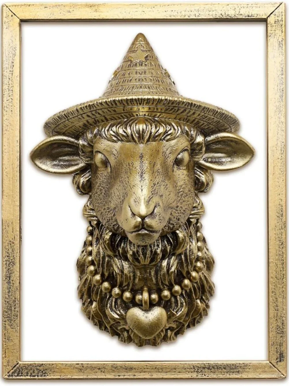 Vintage Gold Animal Head Wall Decor - Resin Sculpture with Metal Frame for Home